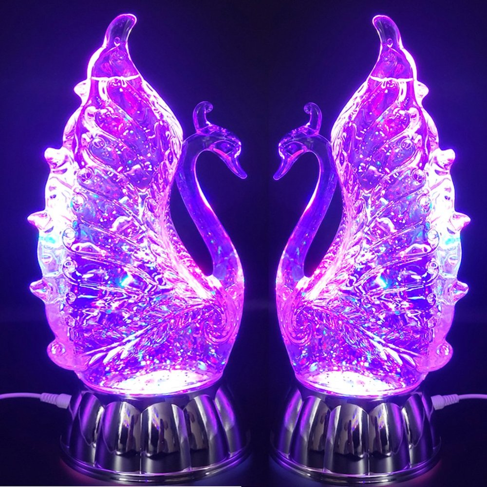 Swan Couple Statue Figurine LED Snow Globe Home Decor Valentines Day Gift